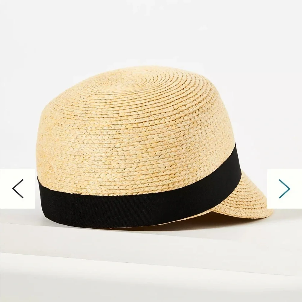 Anthropologie Straw Riding Cap Straw Hat with Black Band
